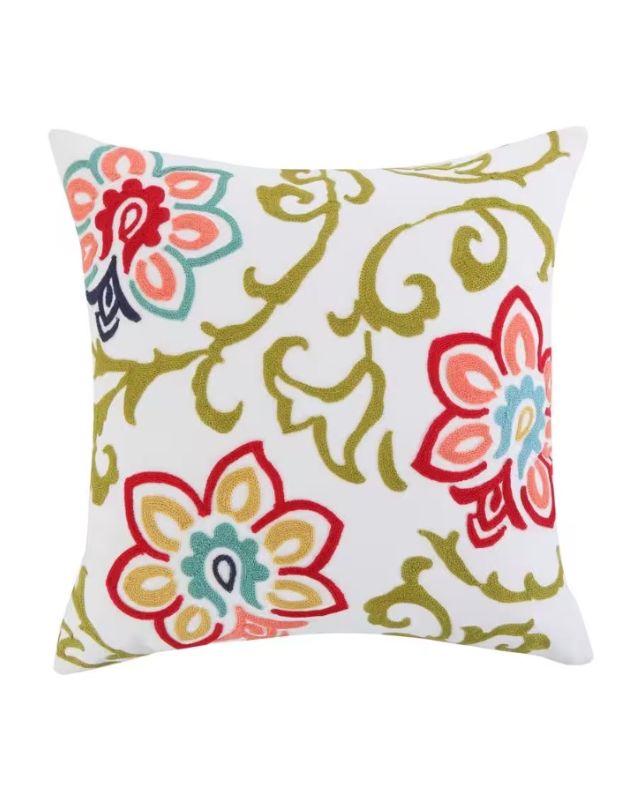 Clementine spring multicolor floral embroidered throw pillow