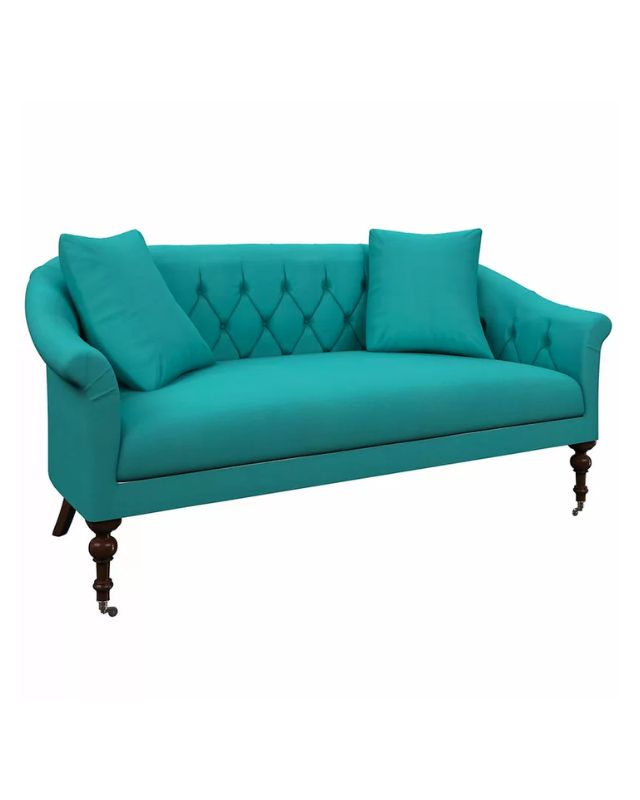 Turquoise linen becket loveseat