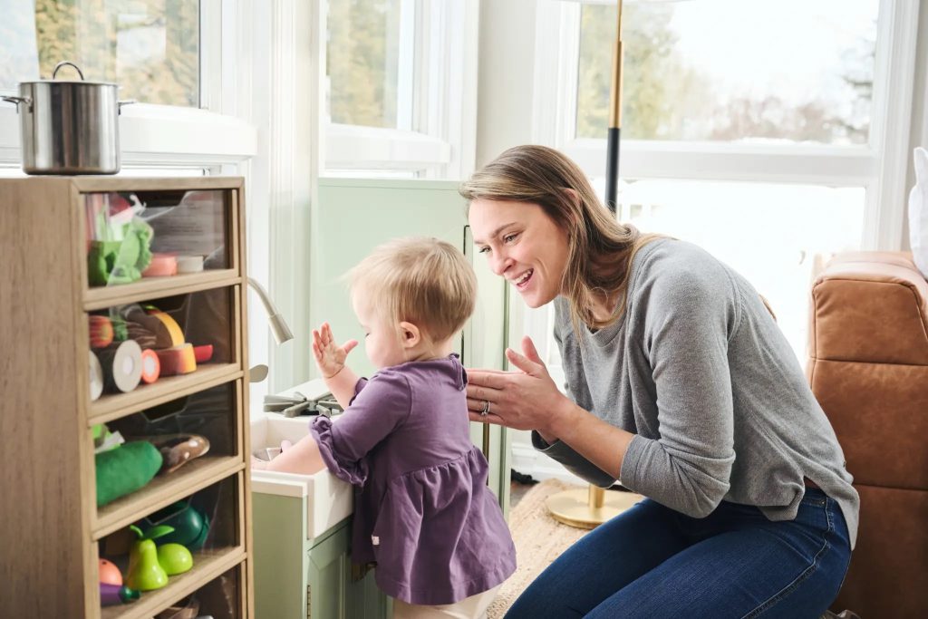 Jason and kylie kelce kids playroom sage green toddler kitchen