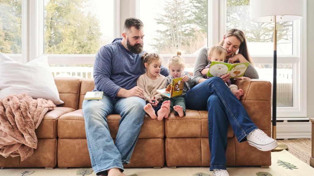 Jason and kylie kelce kids playroom update reading sofa