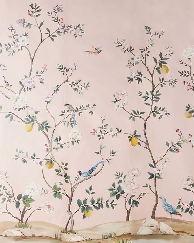Pink chinoiserie mural