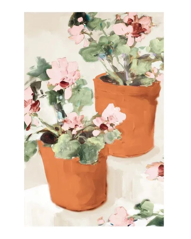 Potted Pink Geraniums Art Potted pink geraniums art