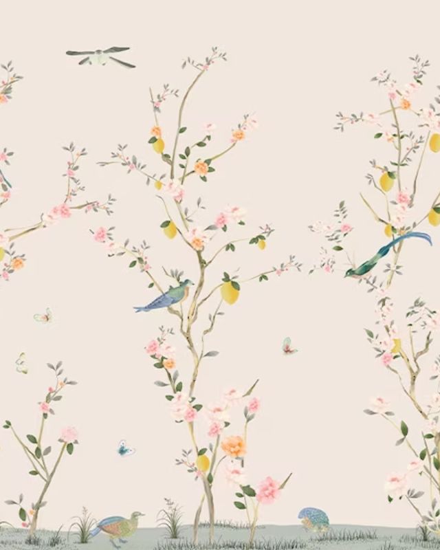 Spring garden chinoiserie wallpaper