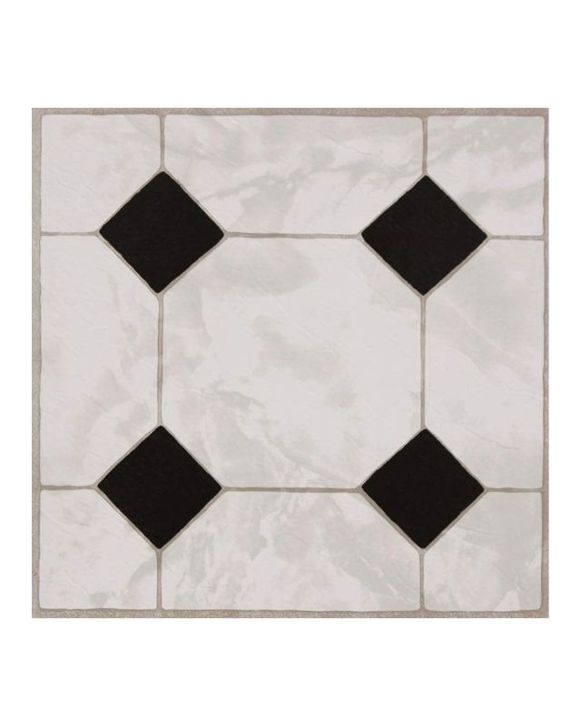 White and black adhesive floor tiles