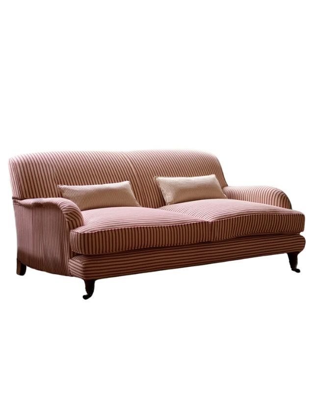 Red stripe rylan upholstered sofa emma roberts home living room get the look