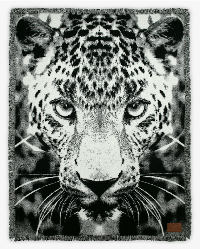 Roberto cavalli jacquard plaid with leopard throw