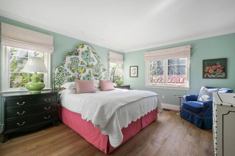 Emma stone spanish style house primary bedroom recreate the look