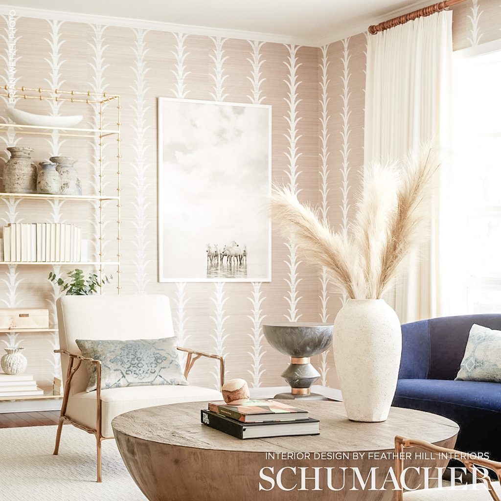 Schumacher acanthus stripe wallpaper inspo living room