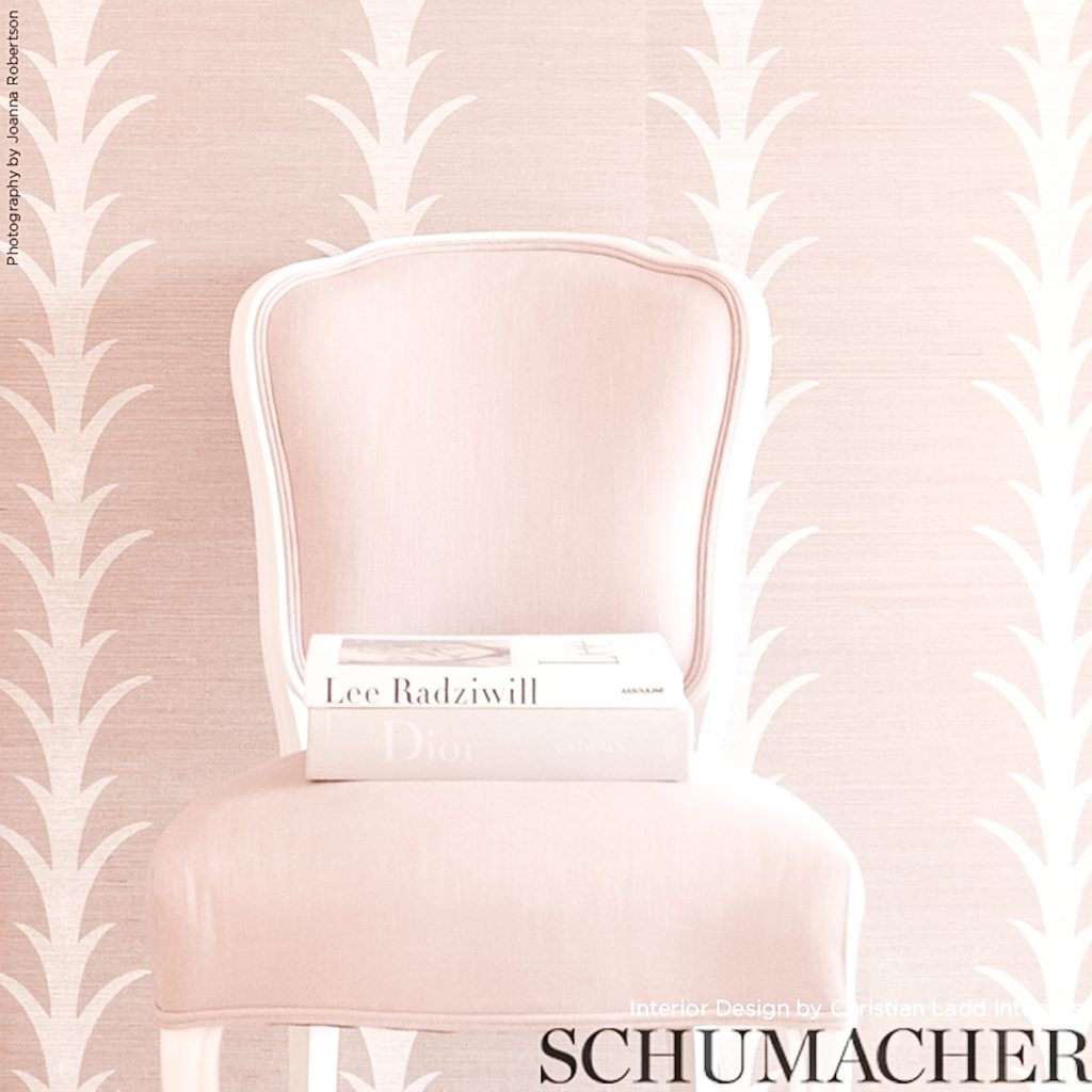 Schumacher acanthus stripe wallpaper inspo chair