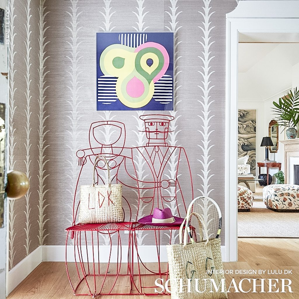 Schumacher acanthus stripe wallpaper inspo sculpture
