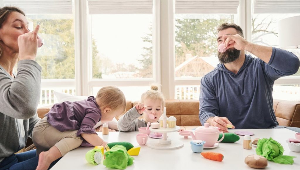 Jason and kylie kelce cozy kids playroom makeover tea set