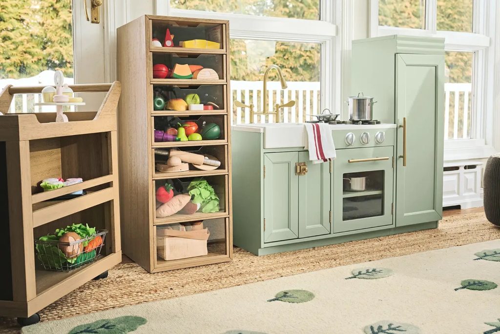 Jason and kylie kelce kids playroom sage green mini kitchen
