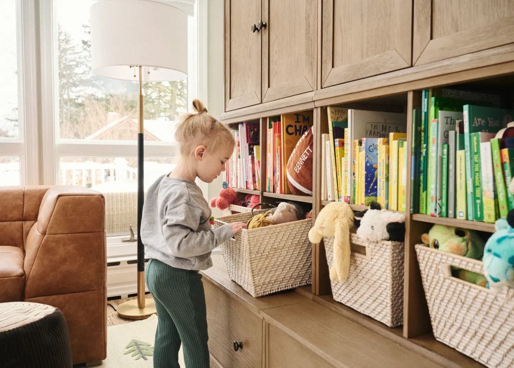 Jason and kylie kelce kids playroom storage baskets