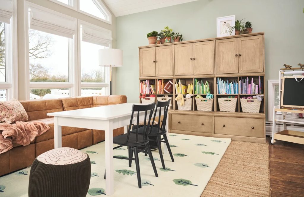 Jason and kylie kelce kids sage green playroom makeover
