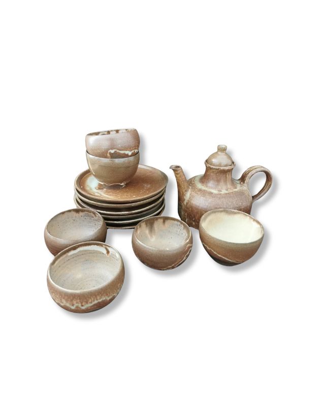 Pottery ceramic tea set