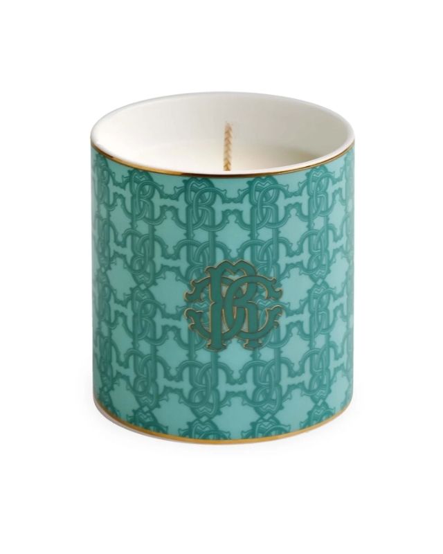 Roberto cavalli home turquoise monogram candle
