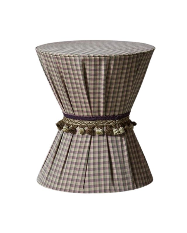 Gingham drum side table emma roberts home family room recreate the look